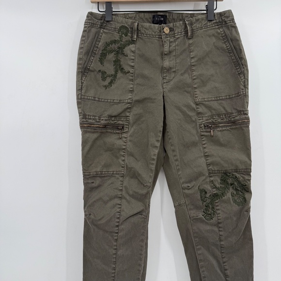 White House Black Market Pants Women 8 Green Slim Crop Utility Y2K Embroidered - Picture 2 of 14